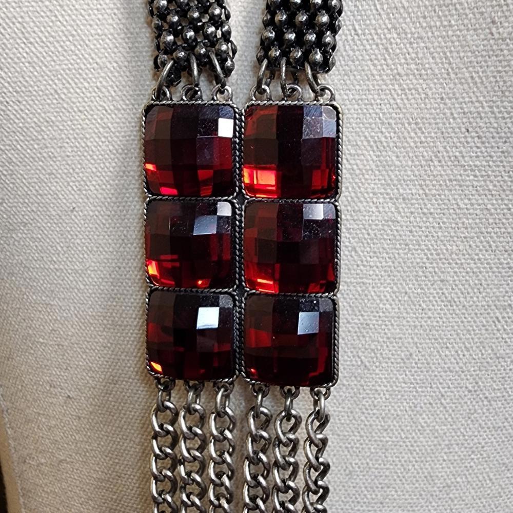 Silver/Ruby Long Statement Necklace - image 5